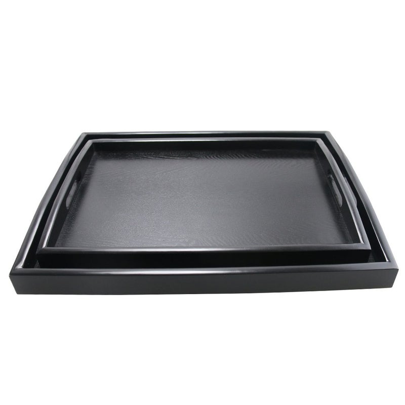 DILLMAN Serving Tray Large Black Wood Rectangle Food Tray Butler Tray Breakfast Tray with Handles (Large+Small) - Image 1